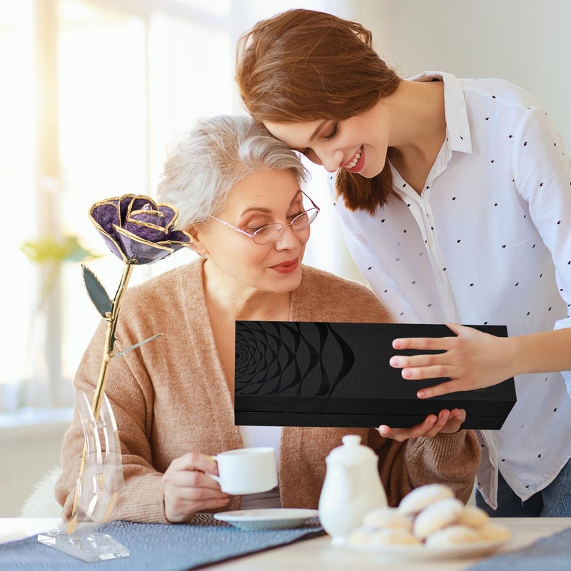 SW Purple Gold Rose Gifts for Women,24k Gold Dipped Real Rose Lasted Forever with Stand Gift for Mom Her,Christmas,Valentines Day, Mothers Day, Birthday - Image 2